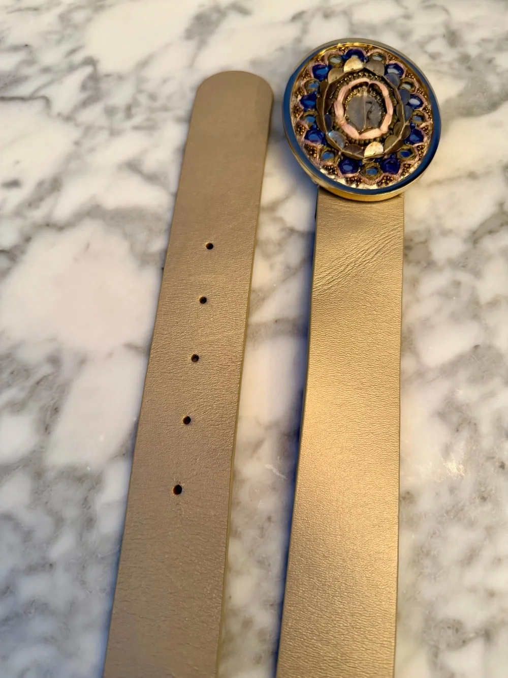 Chicos Western Jeweled Buckle Genuine Leather Belt Gold L 41” NWOT New